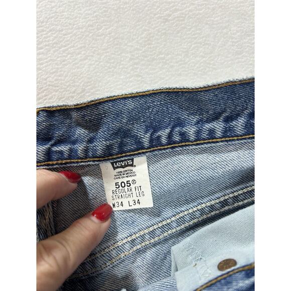 Levis 505 Jeans Mens 34x34 Red Tab Denim Reg fit Straight Leg WORN vintage 11 - Picture 5 of 7